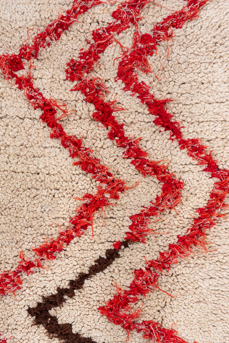 1' x 4' one-of-a-kind handmade vintage Moroccan small size rug. Color palette: brown, fire brick, gray, light gray