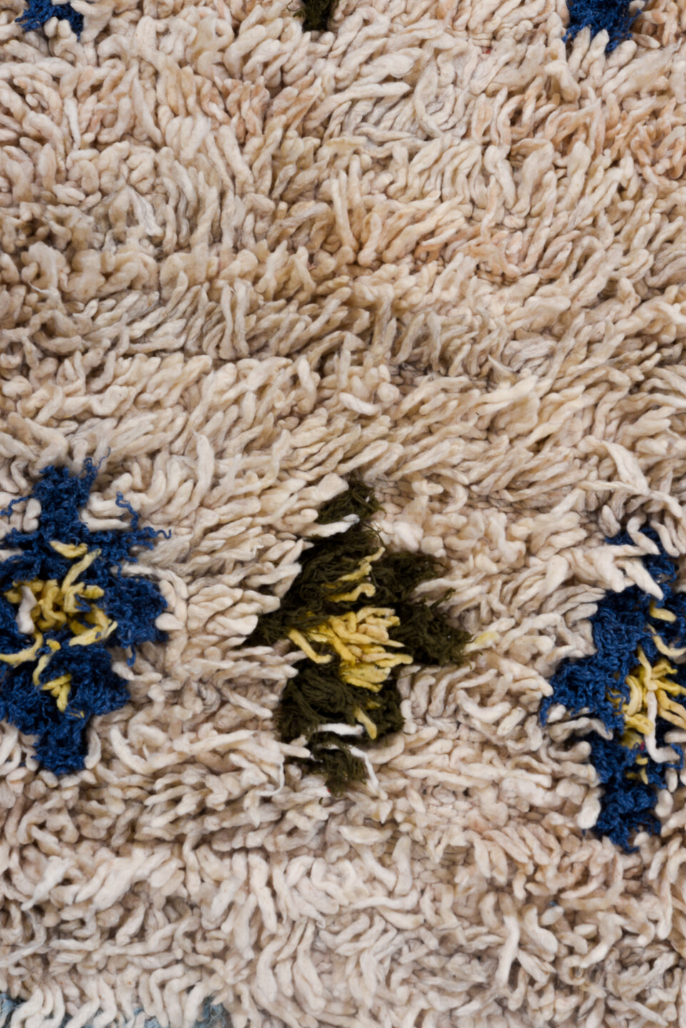 2' x 4' one-of-a-kind handmade vintage Moroccan small size rug. Color palette: ivory, cobalt, charcoal, pale_blue, gold