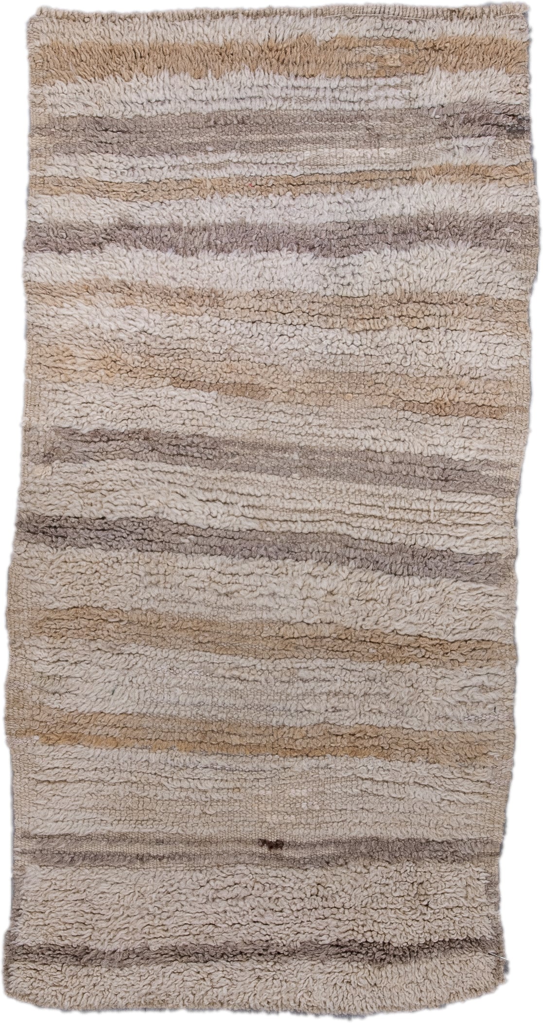 2' x 4' one-of-a-kind handmade vintage Moroccan small size rug. Color palette: ivory, beige, taupe, camel, greige, gray