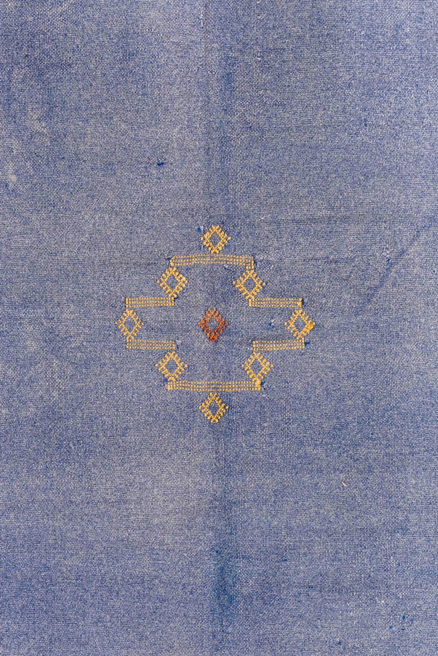 6' x 9' one-of-a-kind handmade vintage Cactus Kilim medium size rug. Color palette: blue, ivory, blush, saffron, rose, pink
