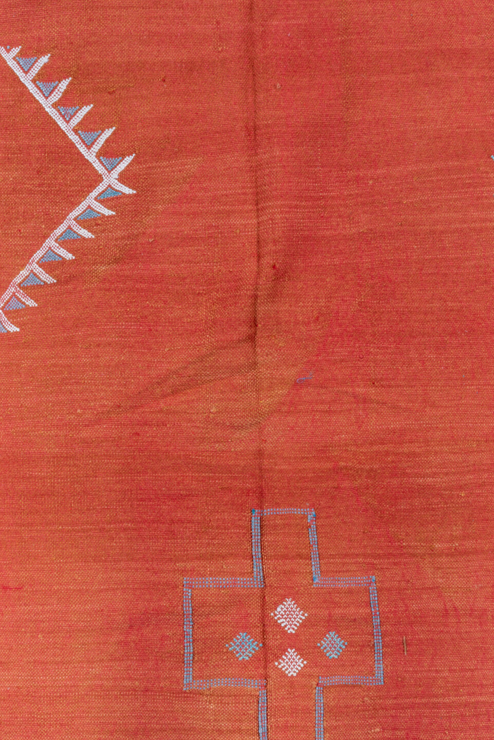 6' x 9' one-of-a-kind handmade vintage Cactus Kilim medium size rug. Color palette: terra cotta, coral, ivory, pale blue
