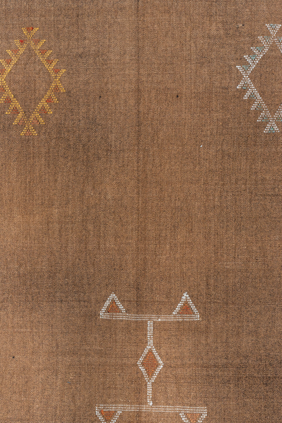 6' x 9' one-of-a-kind handmade vintage Cactus Kilim medium size rug. Color palette: camel, taupe, ivory, ochre, rose, brown