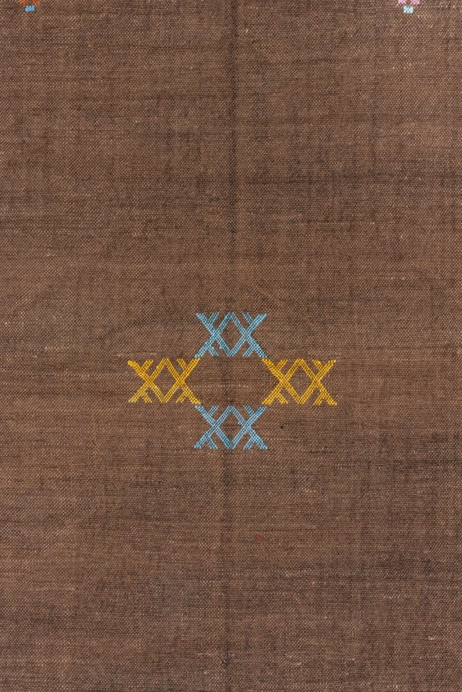 4' x 8' one-of-a-kind handmade vintage Cactus Kilim medium size rug. Color palette: camel, brown, ivory, blush, light blue