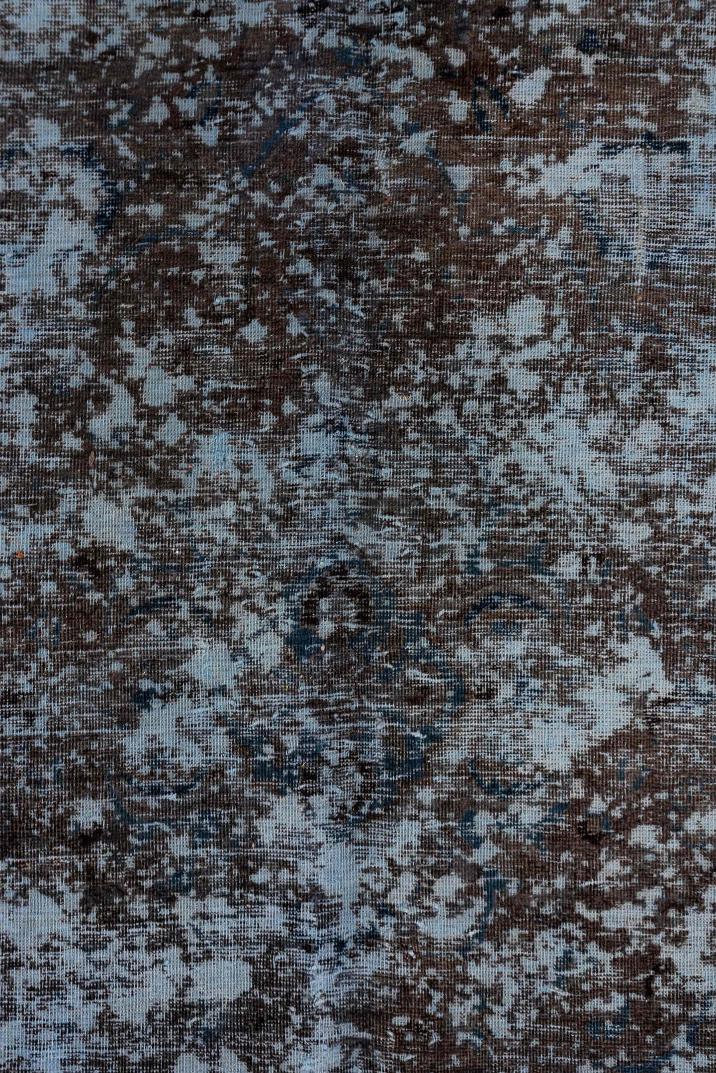 9' x 12' one-of-a-kind handmade vintage Overdyed large size rug. Color palette: blue, charcoal, slate, black, gray