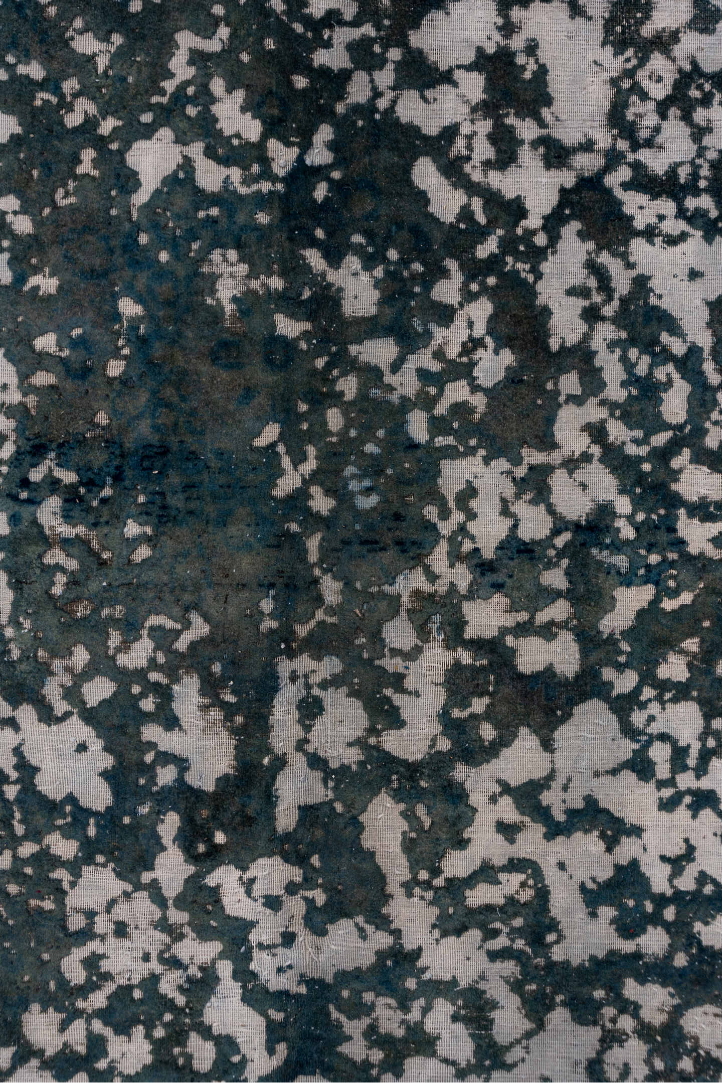 9' x 12' one-of-a-kind handmade vintage Overdyed large size rug. Color palette: black, blue, dark gray, gray, light blue