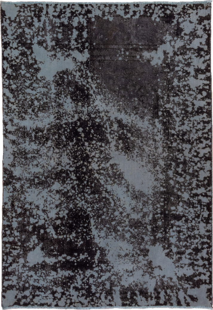 6' x 9' one-of-a-kind handmade vintage Overdyed medium size rug. Color palette: black, charcoal, dim gray, gray, light gray