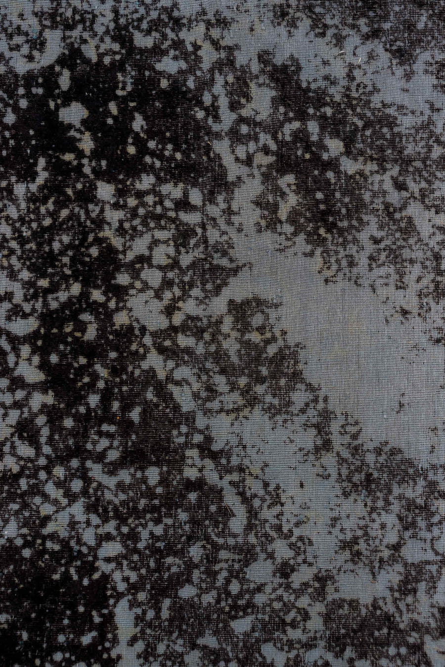 6' x 9' one-of-a-kind handmade vintage Overdyed medium size rug. Color palette: charcoal, slate, ice blue, silver, gray