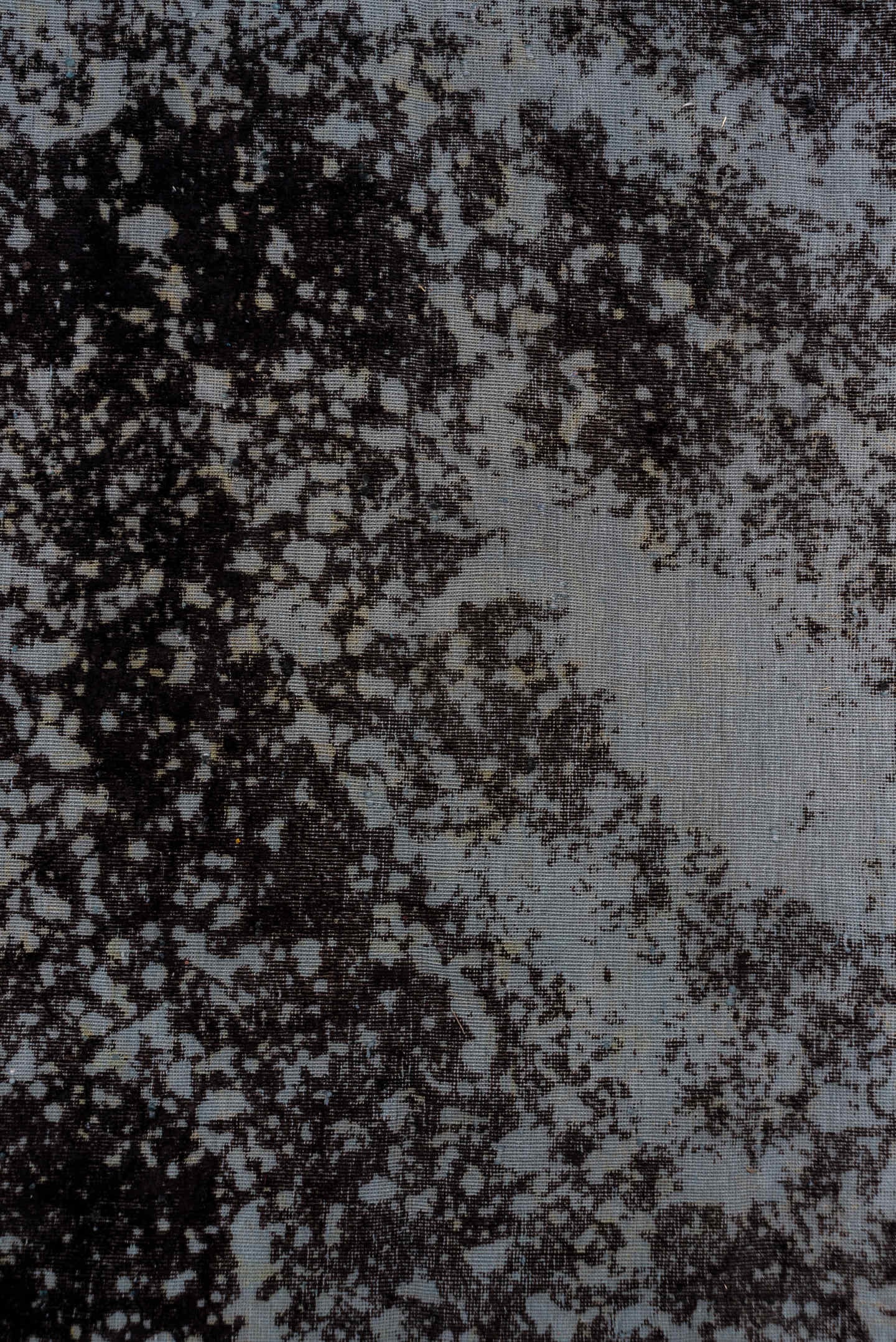 6' x 9' one-of-a-kind handmade vintage Overdyed medium size rug. Color palette: charcoal, slate, ice blue, silver, gray