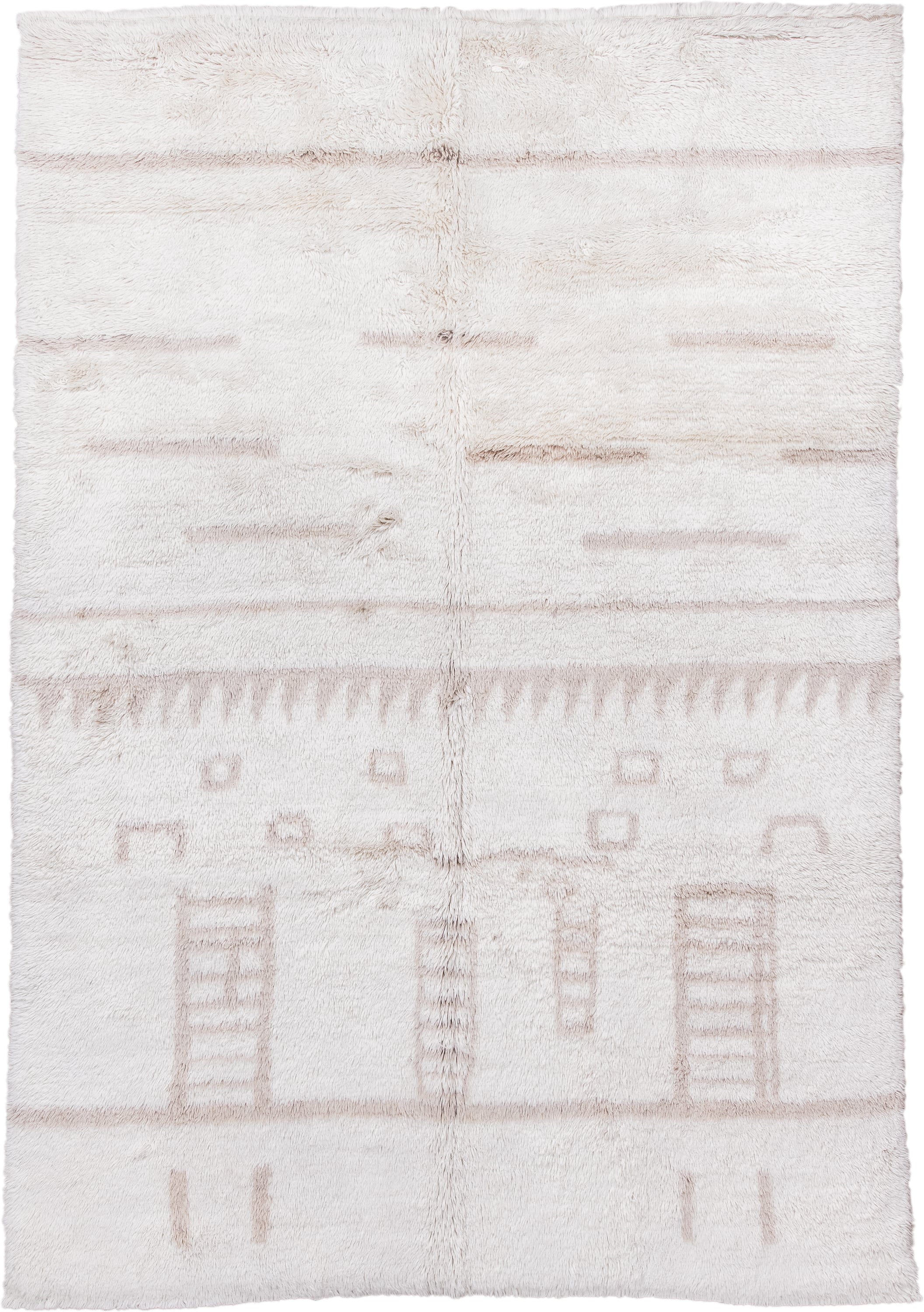 6' x 9' one-of-a-kind handmade vintage Moroccan medium size rug. Color palette: ivory, cream, taupe, beige, gray