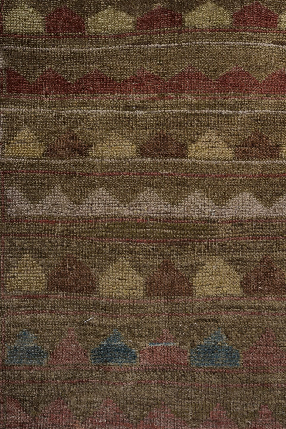 3' x 8' one-of-a-kind handmade vintage Caucasian runner rug. Color palette: taupe, rust, ivory, soft blue, brown, terracotta