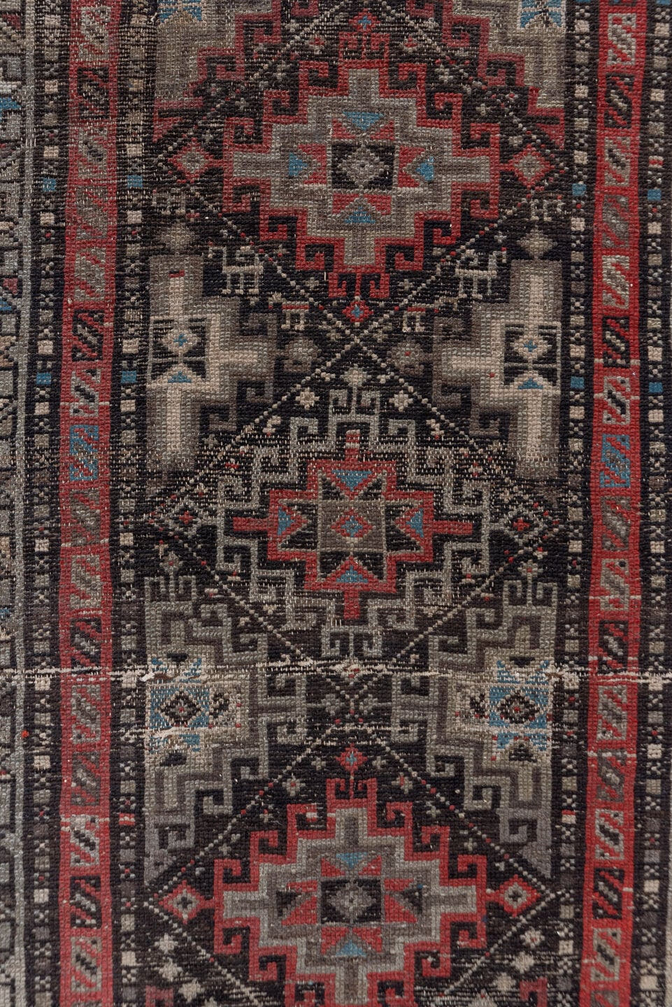 3' x 5' one-of-a-kind handmade antique Hamadan small size rug. Color palette: charcoal, rust, ivory, brick, taupe, slate