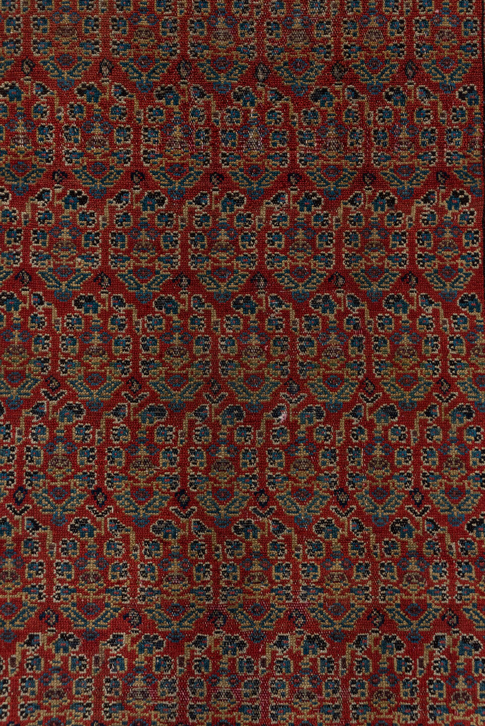 2' x 11' one-of-a-kind handmade vintage Malayer runner rug. Color palette: brown, off-white, pink, red, snow, white