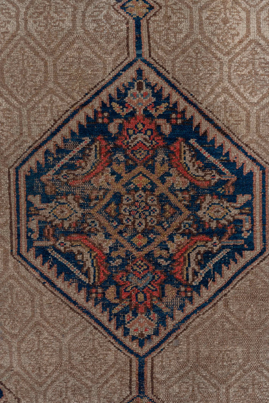 4' x 6' one-of-a-kind handmade vintage Cam Hamadan small size rug. Color palette: camel, ivory, rust, navy, taupe, soft blue