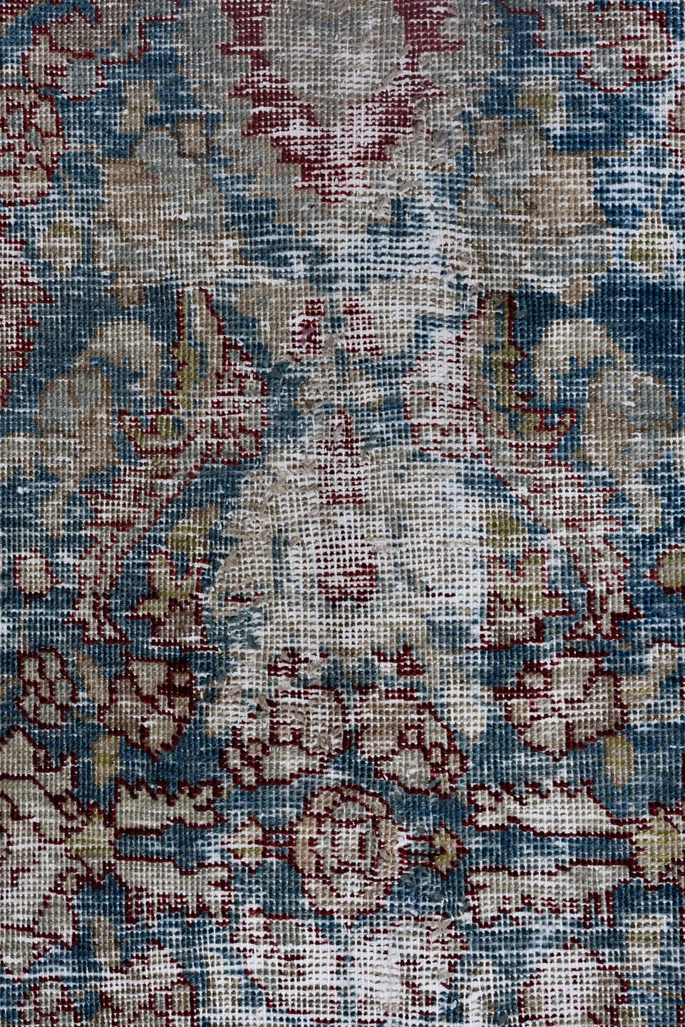 8' x 11' one-of-a-kind handmade antique Tabriz large size rug. Color palette: blue, ivory, taupe, rust, sage, rose, brown