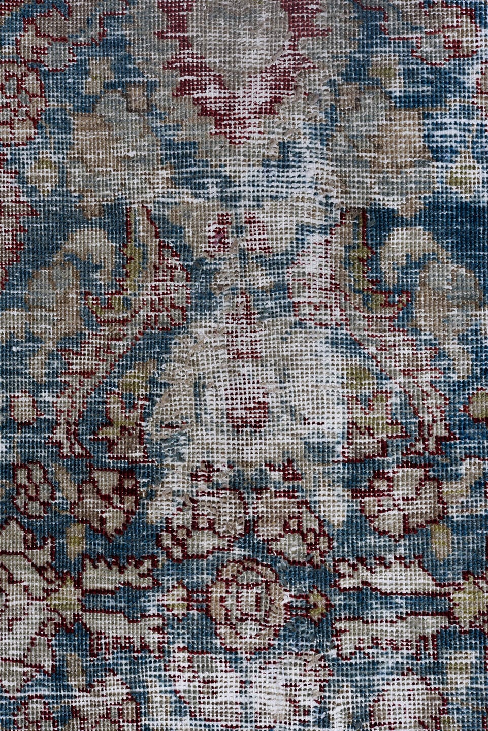 8' x 11' one-of-a-kind handmade antique Tabriz large size rug. Color palette: blue, ivory, taupe, rust, sage, rose, brown