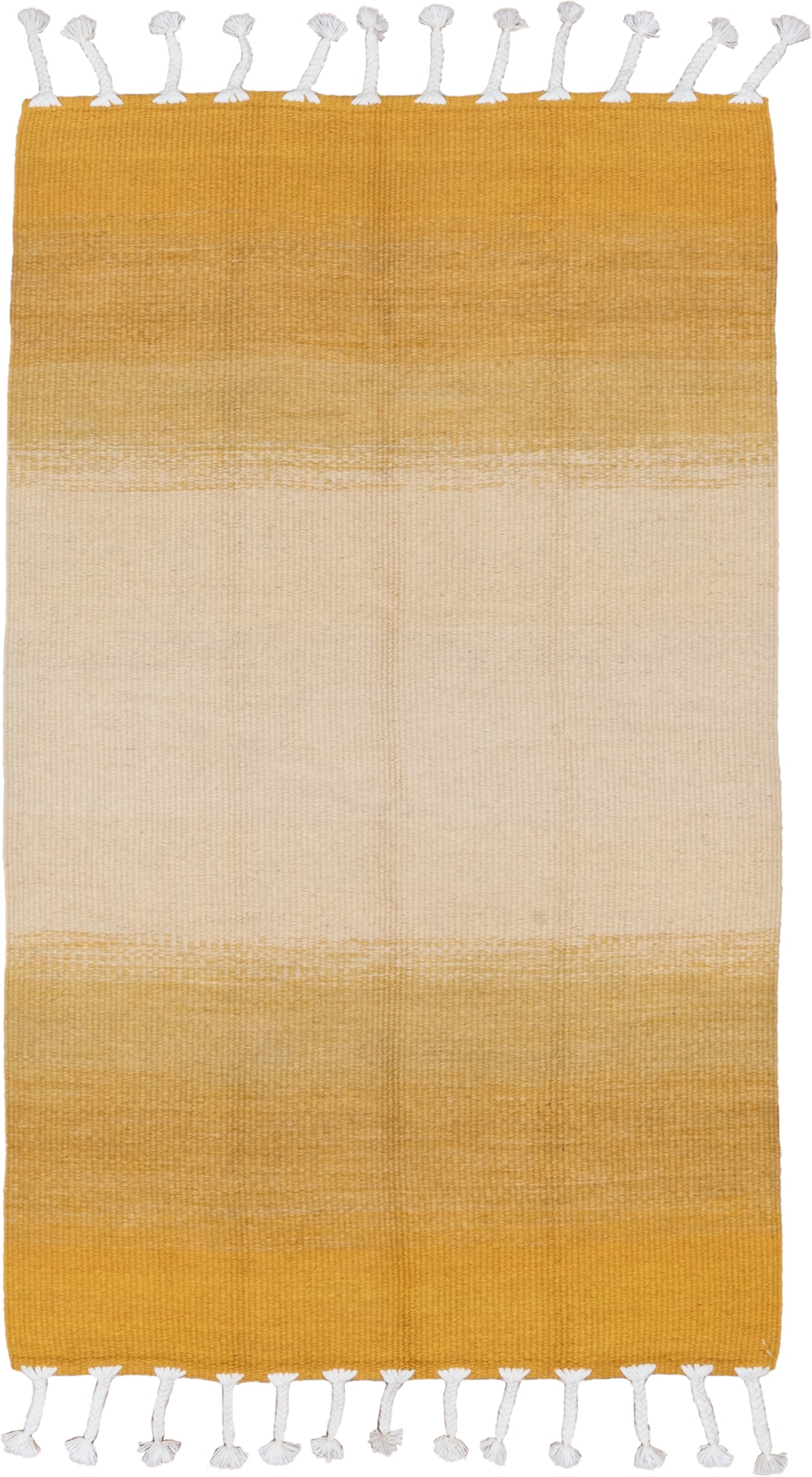 4' x 6' one-of-a-kind handmade vintage Flatweave small size rug. Color palette: gold, ivory, ochre, cream, brown