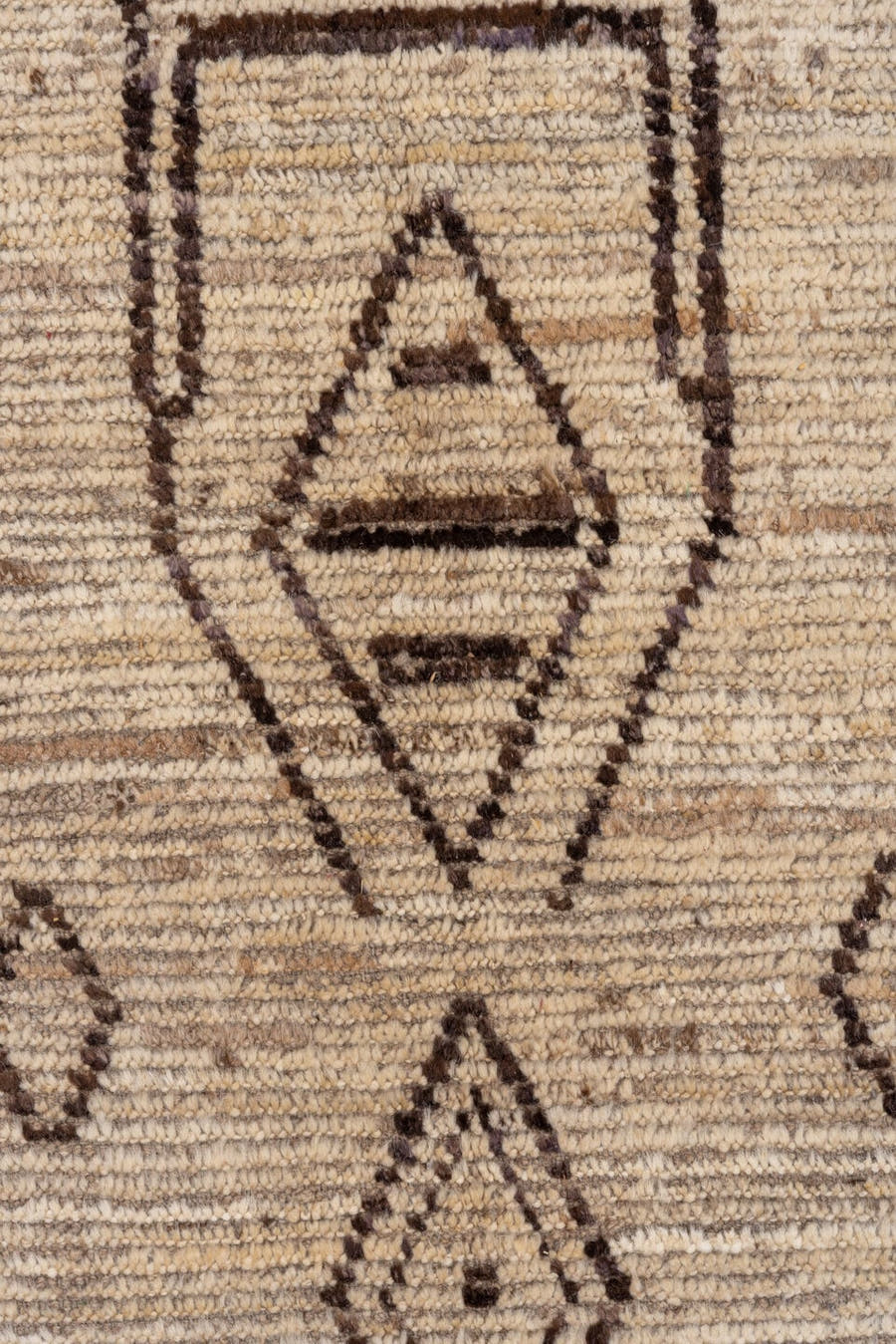 9' x 11' one-of-a-kind handmade vintage Tulu large size rug. Color palette: ivory, brown, taupe, charcoal, beige, gray