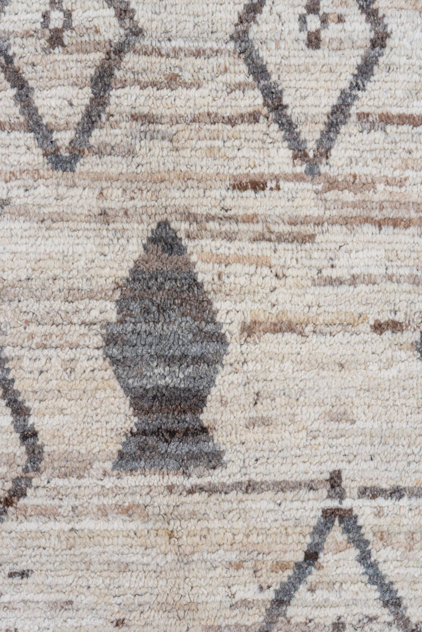 10' x 14' one-of-a-kind handmade vintage Tulu large size rug. Color palette: ivory, charcoal, taupe, gray, brown, black