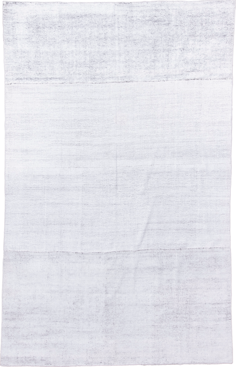 7' x 12' one-of-a-kind handmade antique Flatweave large size rug. Color palette: ivory, pale gray, cream, light gray