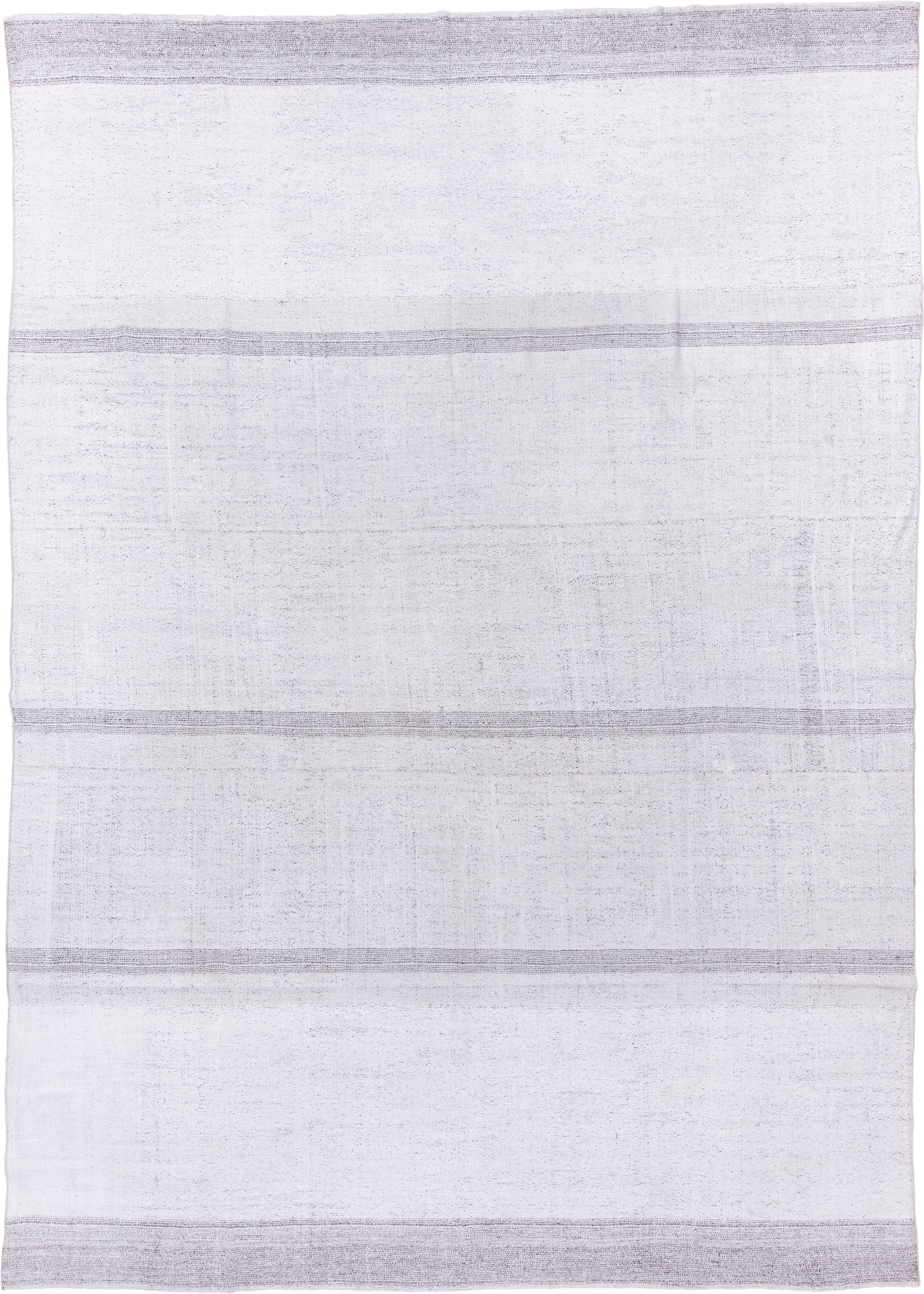 10' x 15' one-of-a-kind handmade antique Flatweave rug. Color palette: ivory, taupe, beige, pale gray, gray, light gray