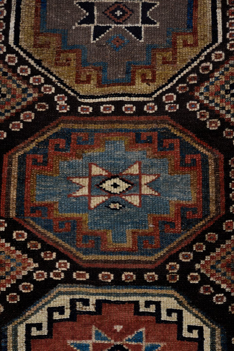 3' x 10' one-of-a-kind handmade antique NW Persian runner rug. Color palette: ivory, charcoal, rust, slate_blue, camel, navy