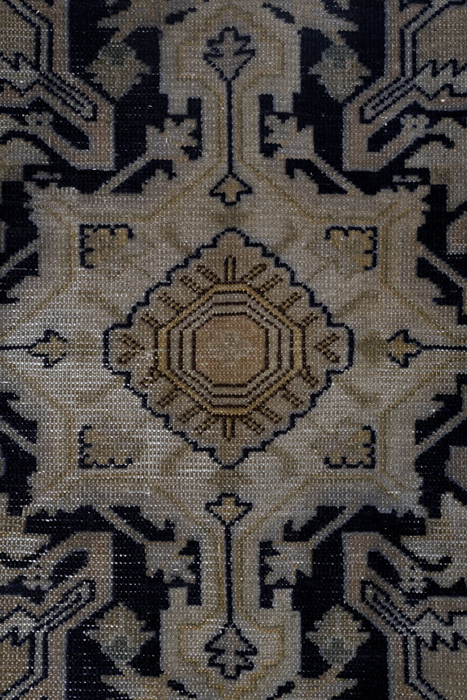 9' x 11' one-of-a-kind handmade antique Sparta large size rug. Color palette: ivory, navy, beige, taupe, slate, charcoal