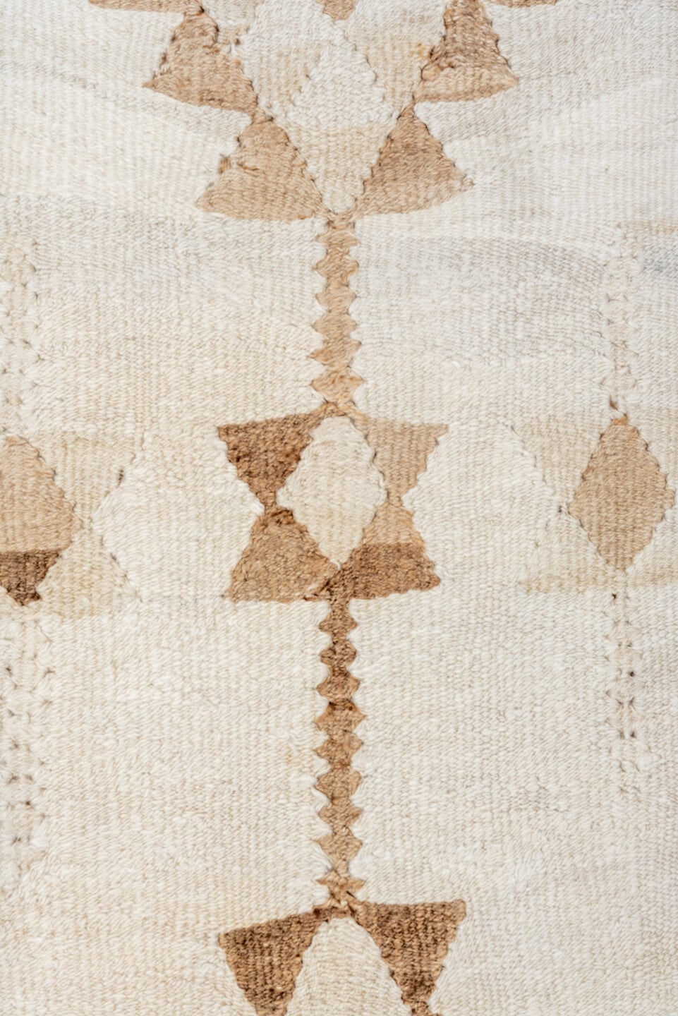 3' x 9' one-of-a-kind handmade antique Kilim runner rug. Color palette: ivory, taupe, brown, beige, gray