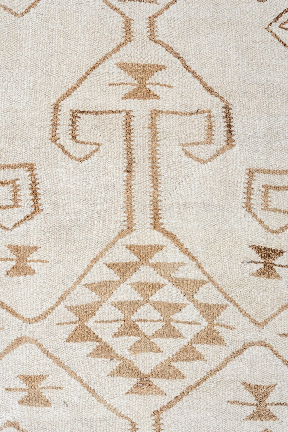 3' x 11' one-of-a-kind handmade antique Kilim runner rug. Color palette: ivory, taupe, camel, brown, beige, gray