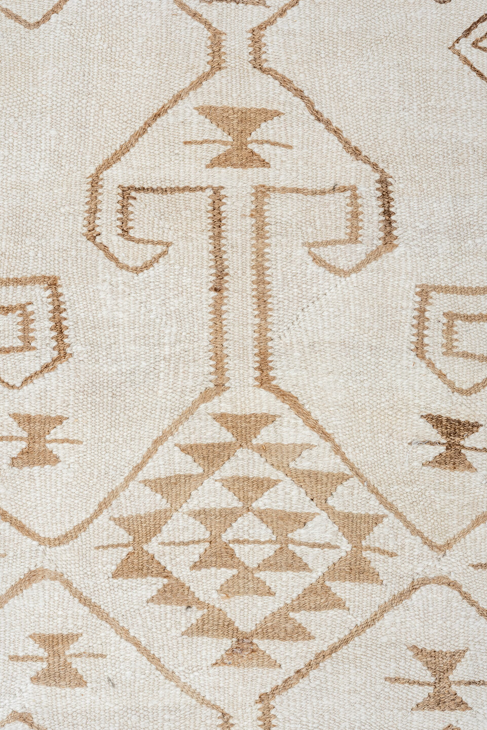 3' x 11' one-of-a-kind handmade antique Kilim runner rug. Color palette: ivory, taupe, camel, brown, beige, gray