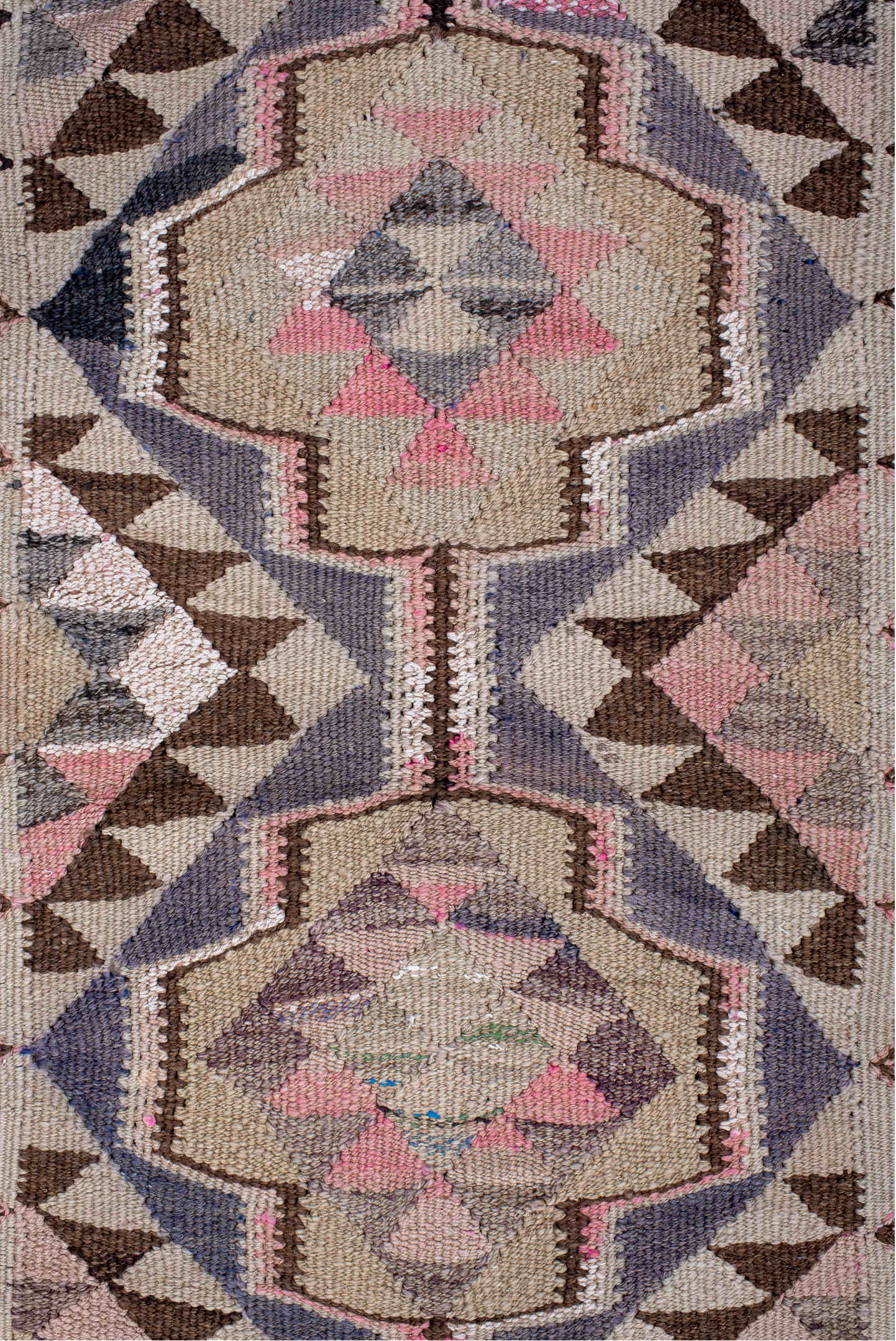 3' x 11' one-of-a-kind handmade vintage Kilim runner rug. Color palette: ivory, pink, taupe, brown, slate, charcoal, beige