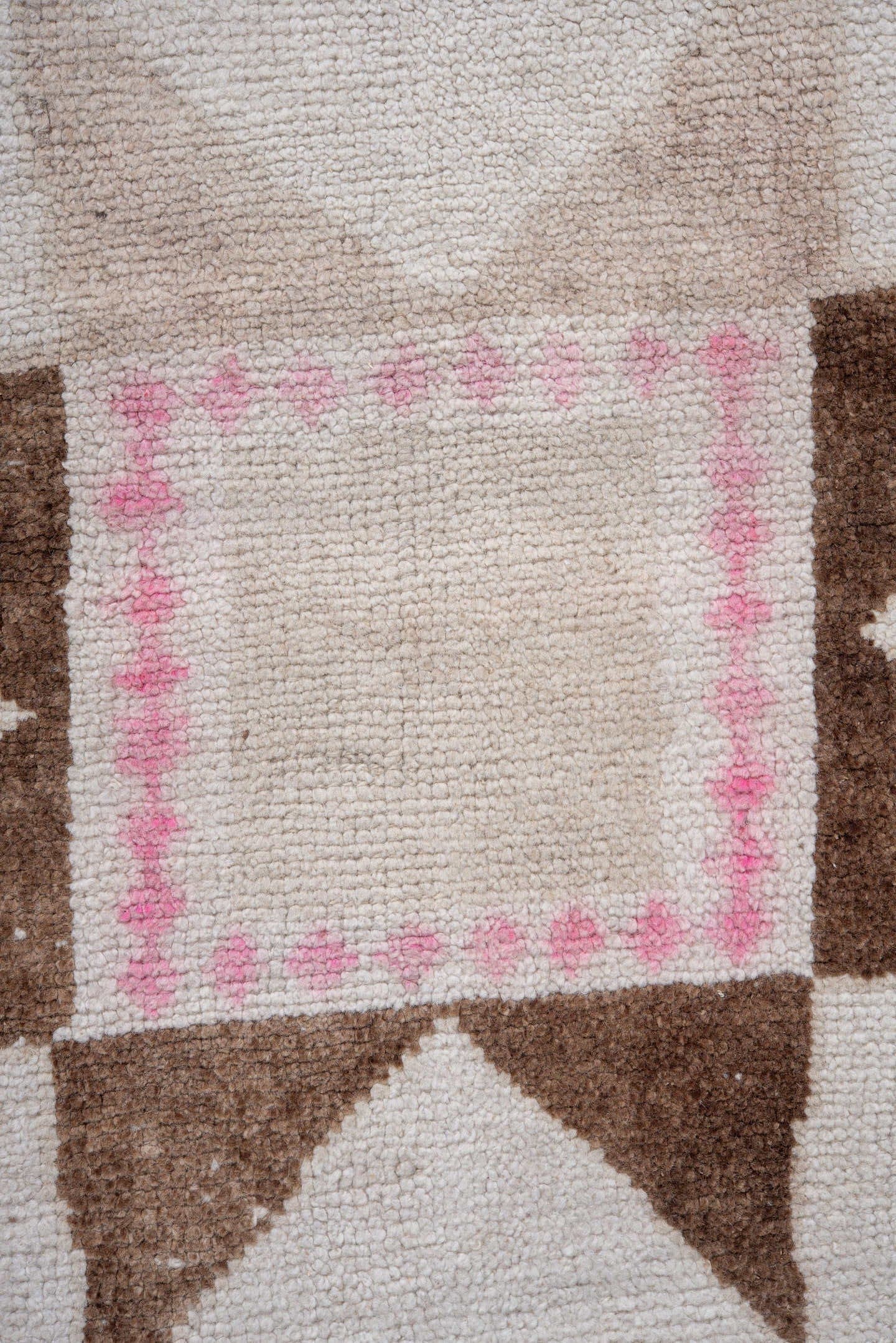 3' x 11' one-of-a-kind handmade vintage Kars runner rug. Color palette: ivory, taupe, brown, blush, beige, gray, pink