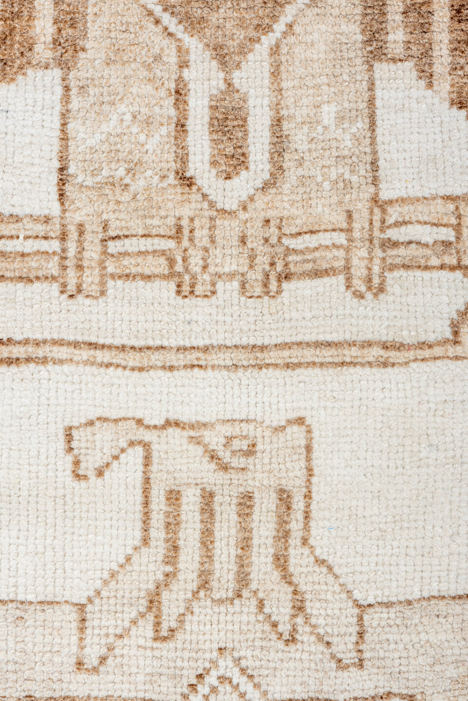 3' x 12' one-of-a-kind handmade vintage Kars runner rug. Color palette: ivory, taupe, brown, camel, beige, gray