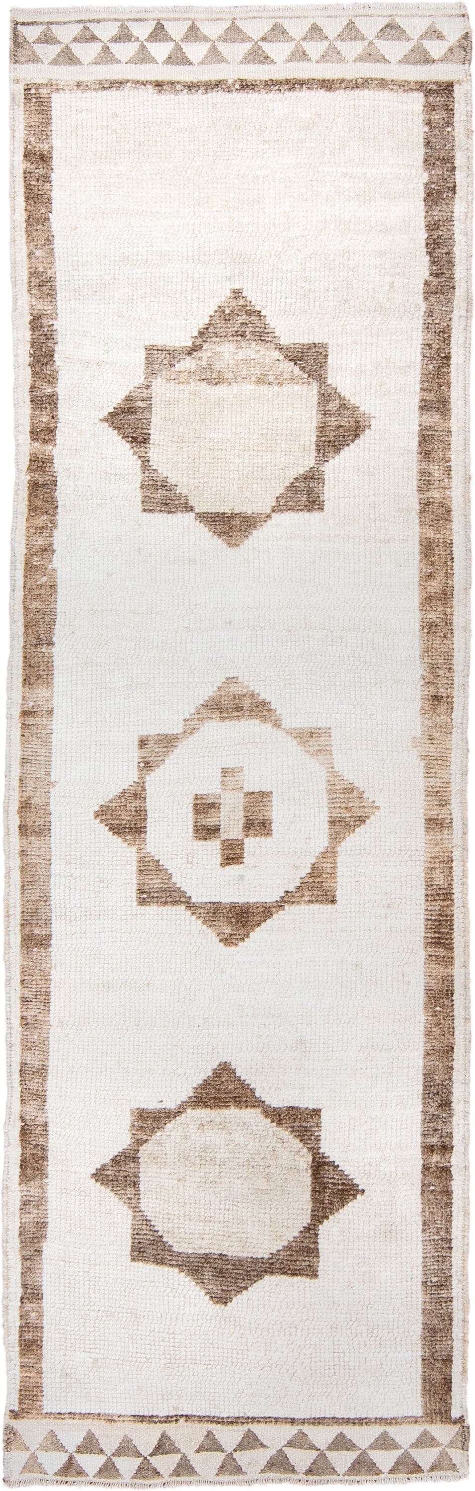 3' x 10' one-of-a-kind handmade vintage Kars runner rug. Color palette: ivory, taupe, beige, gray