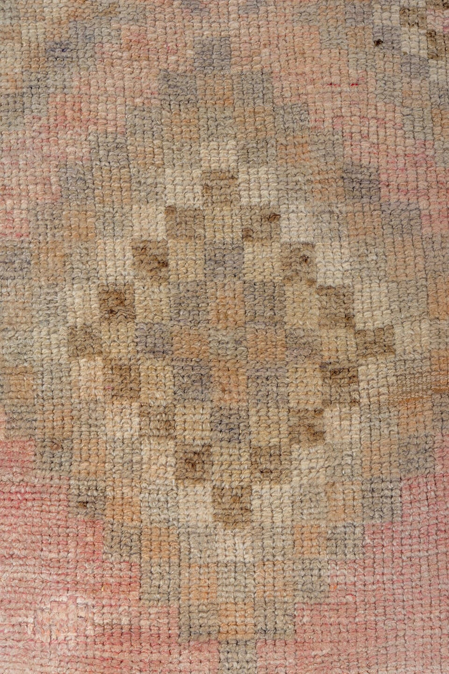 2' x 12' one-of-a-kind handmade vintage Kars runner rug. Color palette: blush, ivory, taupe, sand, pale rose, greige, camel