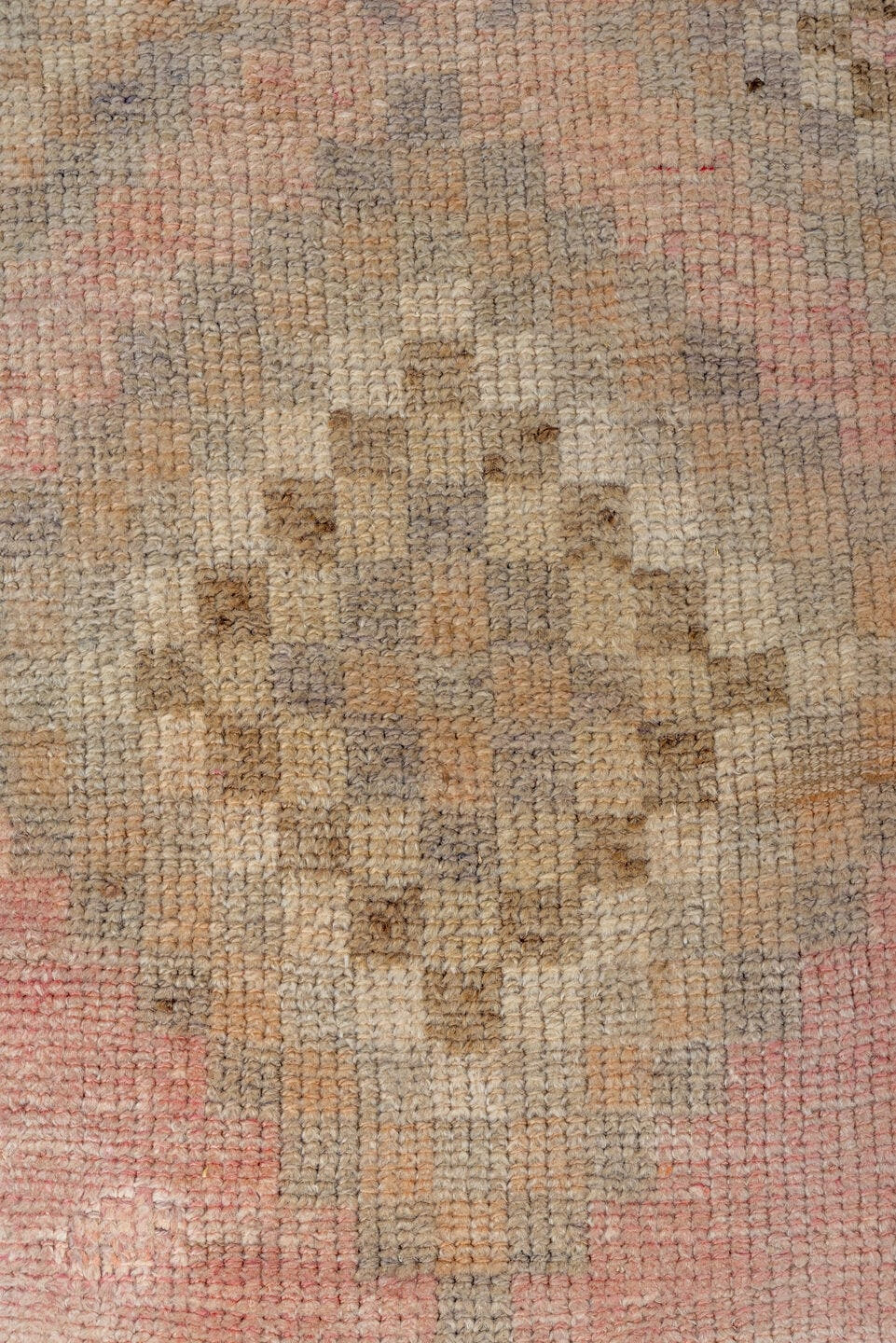 2' x 12' one-of-a-kind handmade vintage Kars runner rug. Color palette: blush, ivory, taupe, sand, pale rose, greige, camel