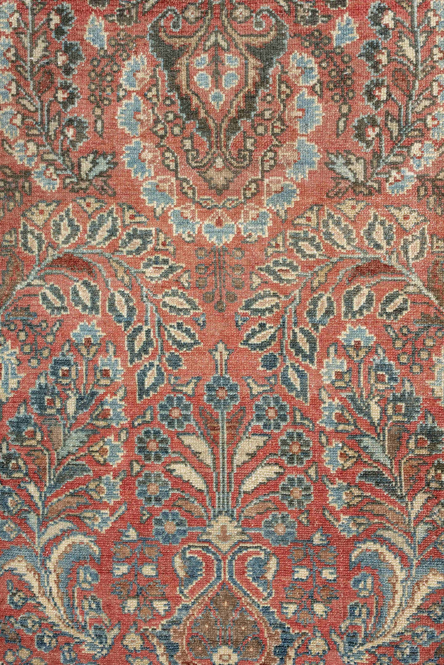 2' x 24' one-of-a-kind handmade vintage Dargazin runner rug. Color palette: terracotta, ivory, slate, dusty blue, camel