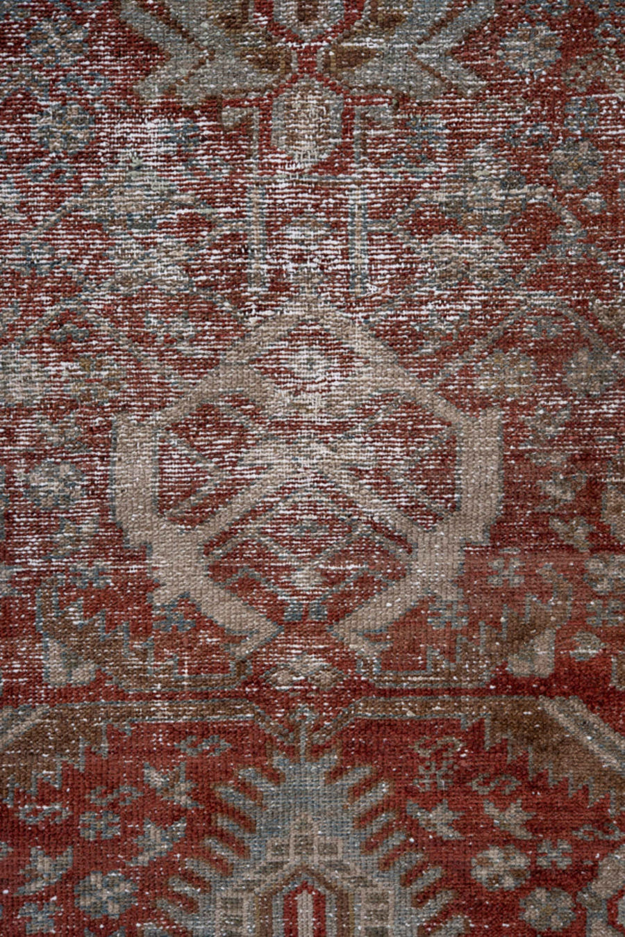4' x 6' one-of-a-kind handmade antique Malayer small size rug. Color palette: rust, ivory, pale blue, taupe, brick, sage