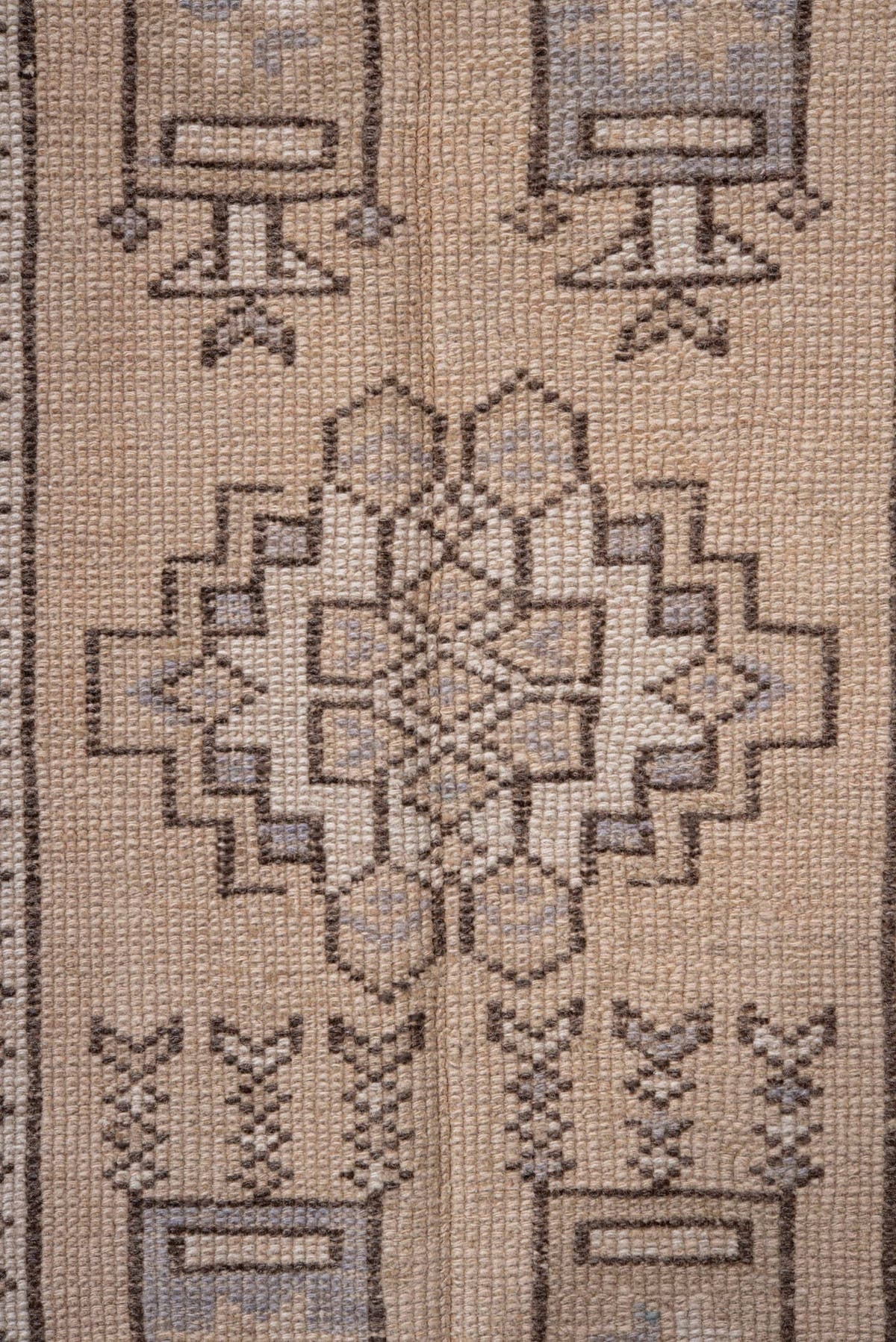 2' x 4' one-of-a-kind handmade antique Oushak small size rug. Color palette: ivory, taupe, brown, pale blue, beige, gray