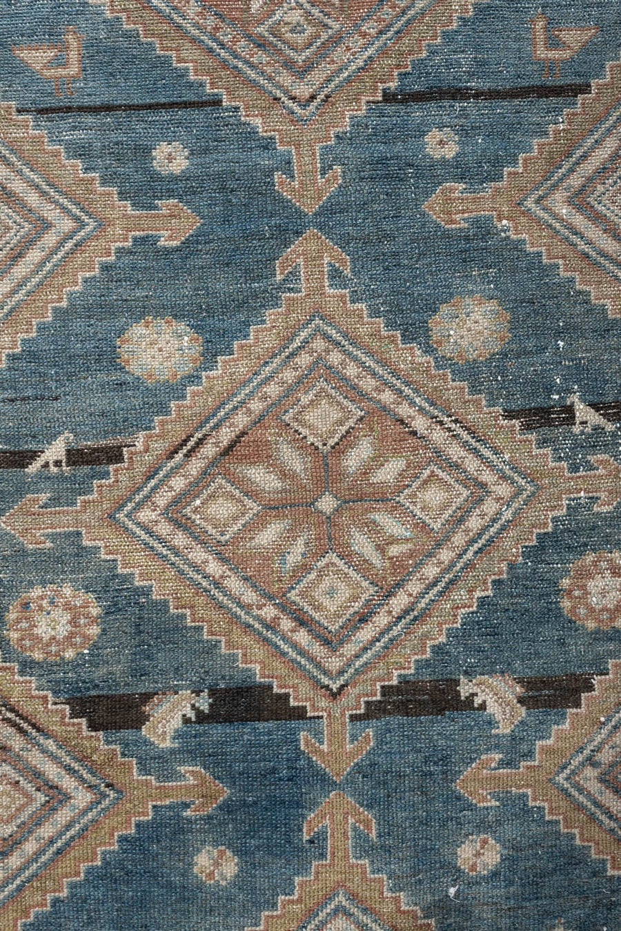 4' x 6' one-of-a-kind handmade antique Hamadan rug. Color palette: blue, terra cotta, ivory, taupe, charcoal, camel