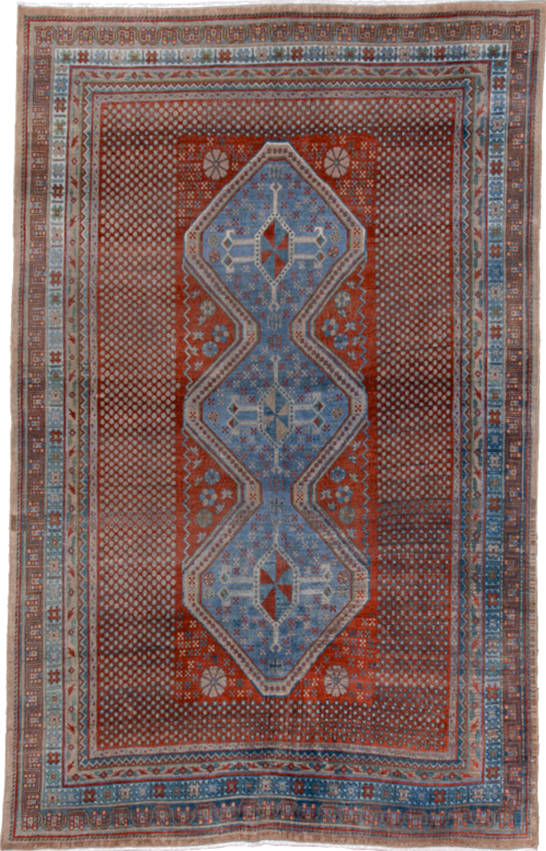 5' x 7' one-of-a-kind handmade vintage Afshar rug. Color palette: arapawa, blue, brown, dark gray, dim gray, fiord, gray