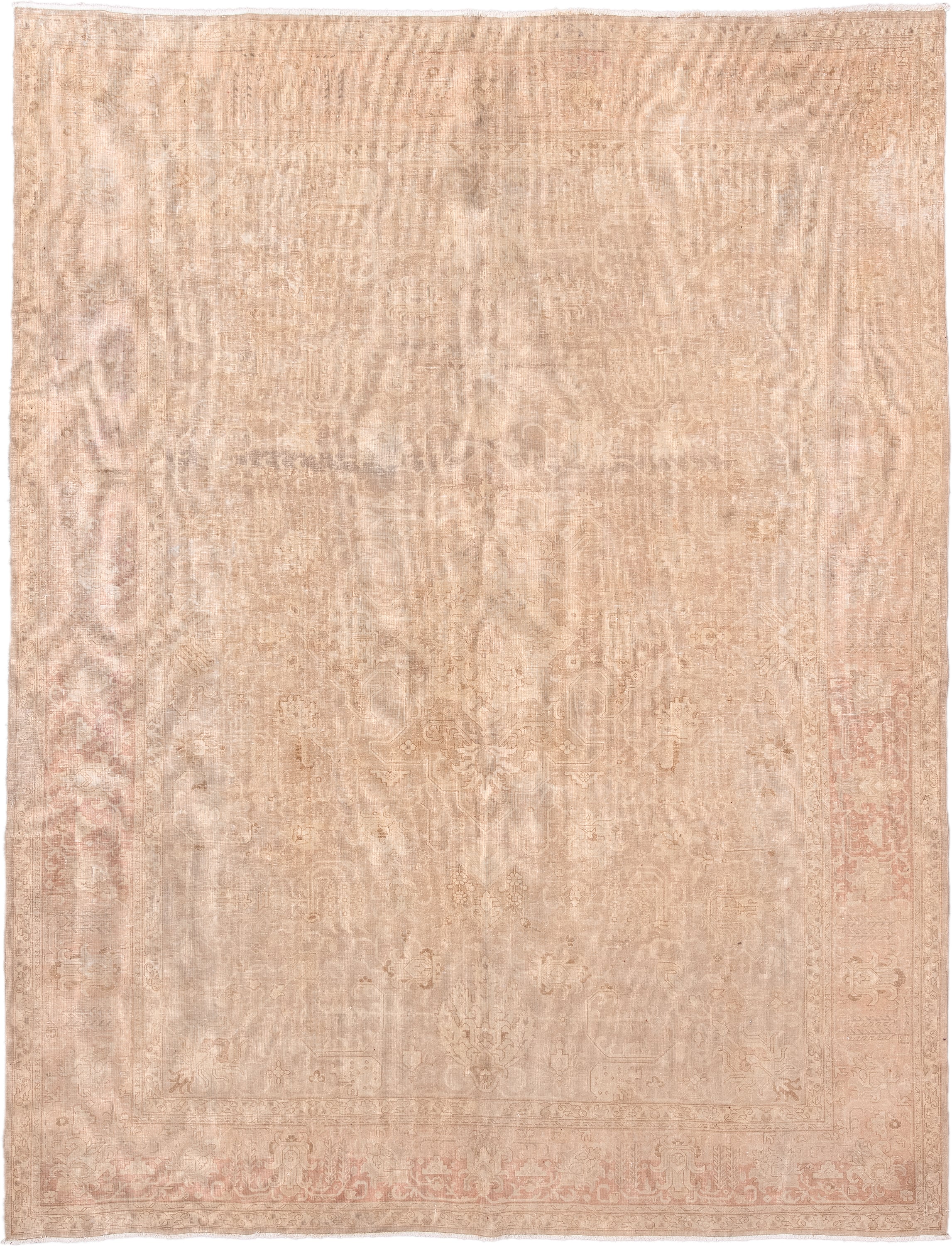 9' x 12' one-of-a-kind handmade antique Tabriz large size rug. Color palette: ivory, blush, taupe, sand, beige, pale rose