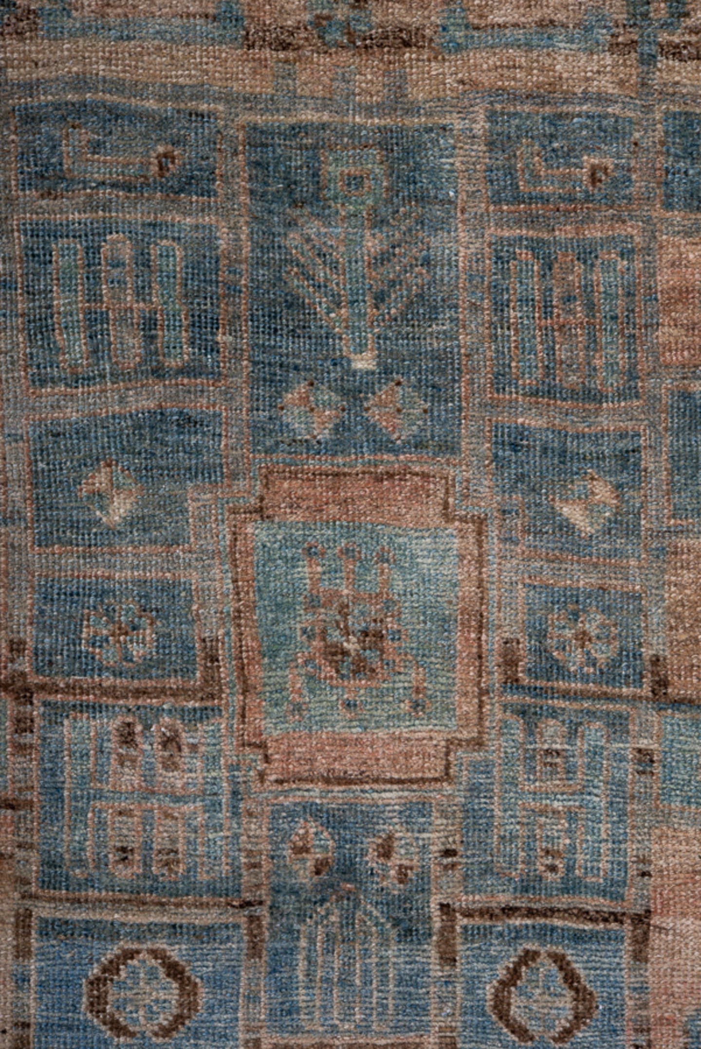 4' x 9' one-of-a-kind handmade antique Bidjar runner rug. Color palette: ivory, sky blue, slate blue, charcoal, taupe, camel