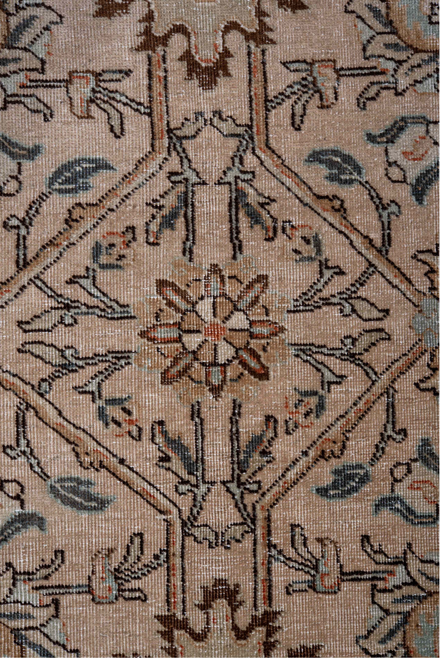 8' x 10' one-of-a-kind handmade antique Tabriz large size rug. Color palette: ivory, beige, taupe, camel, slate, rust, brown