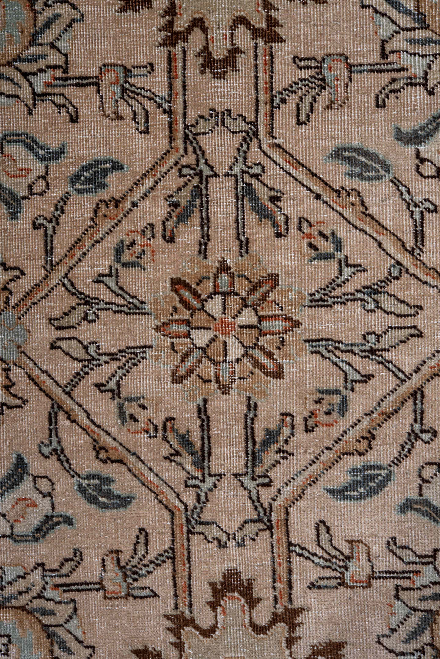 8' x 10' one-of-a-kind handmade antique Tabriz large size rug. Color palette: ivory, beige, taupe, camel, slate, rust, brown