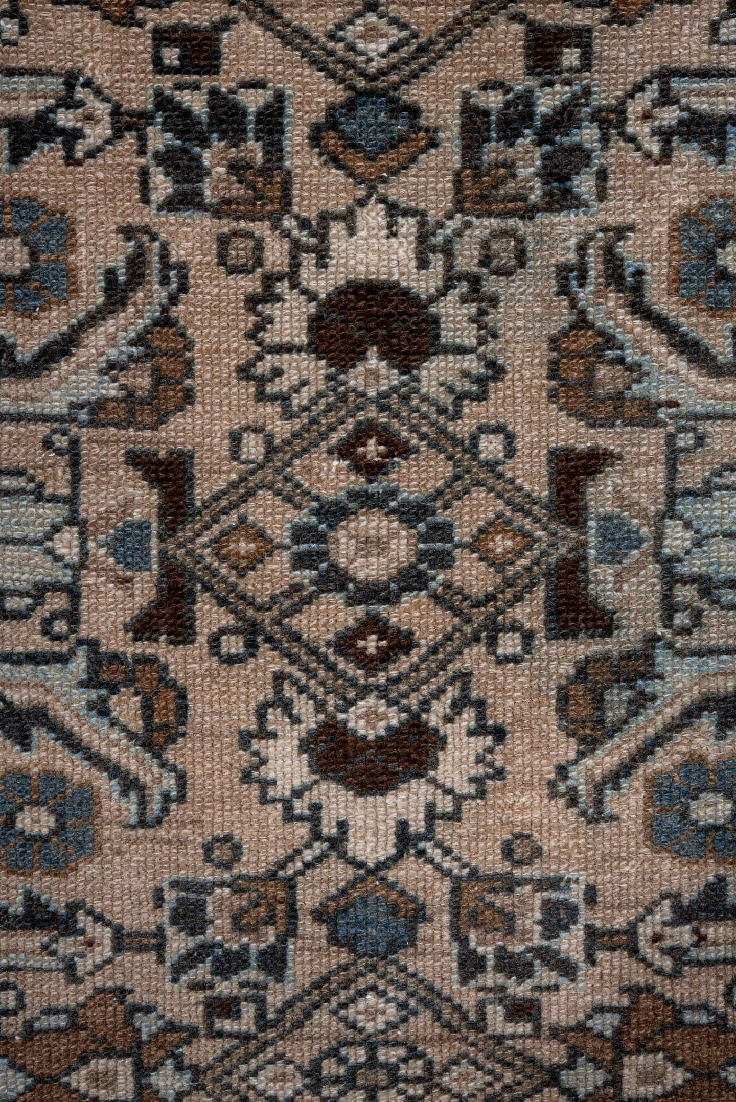 2' x 11' one-of-a-kind handmade antique Hamadan runner rug. Color palette: ivory, brown, sky_blue, camel, taupe, slate