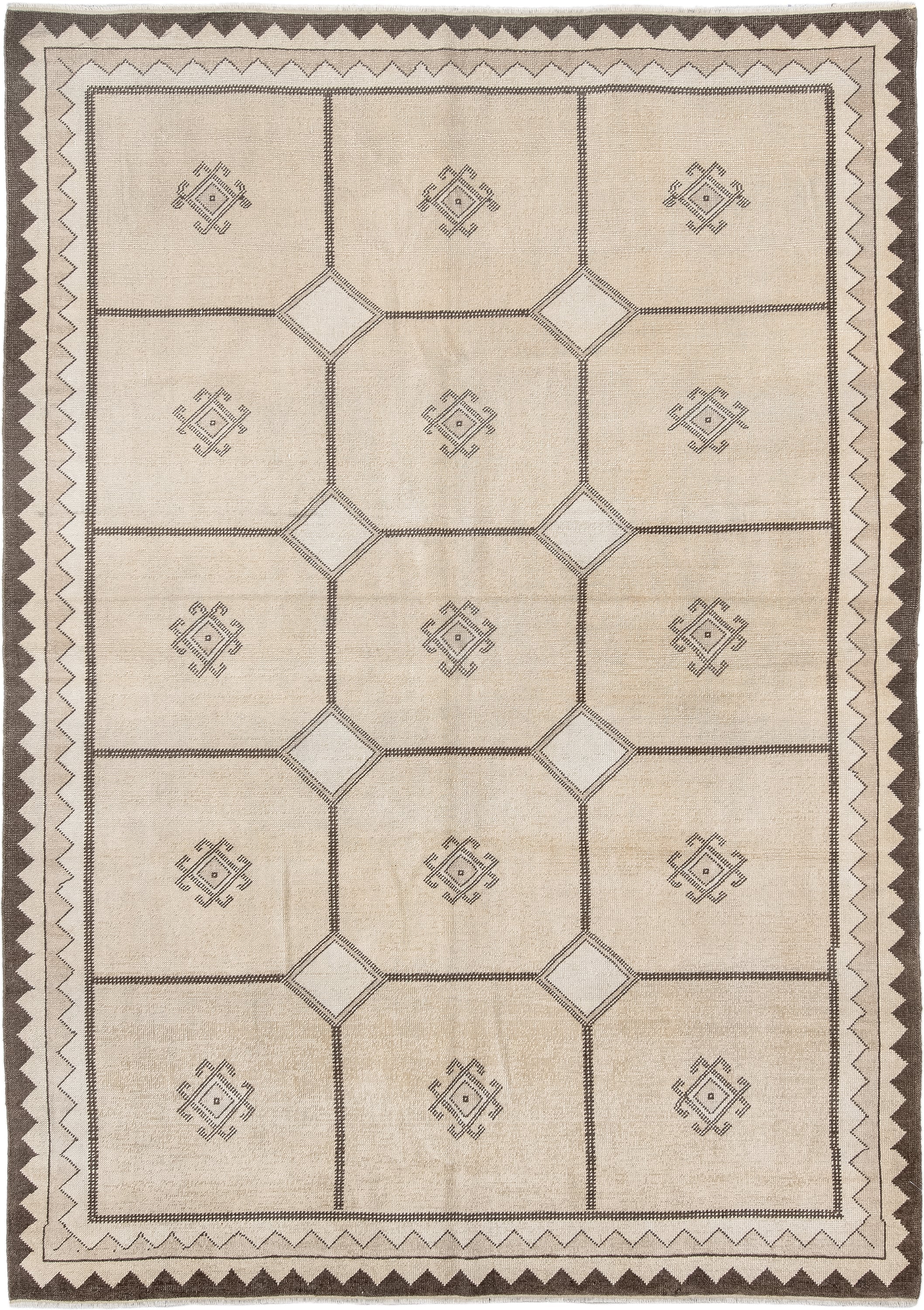 5' x 8' one-of-a-kind handmade vintage Anatolian medium size rug. Color palette: ivory, brown, taupe, beige, gray