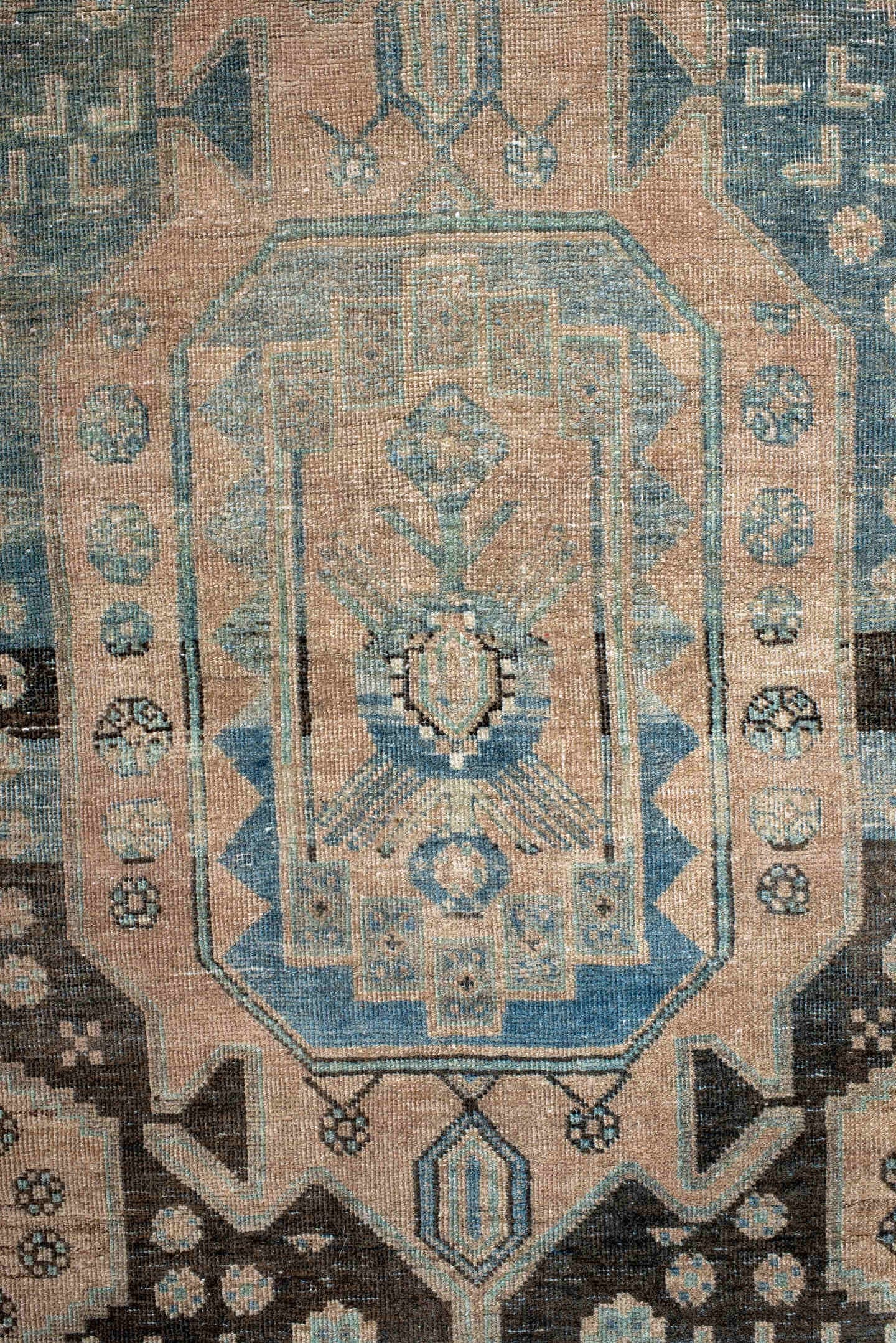3' x 8' one-of-a-kind handmade antique Bidjar runner rug. Color palette: beige, sky_blue, ivory, charcoal, taupe, slate