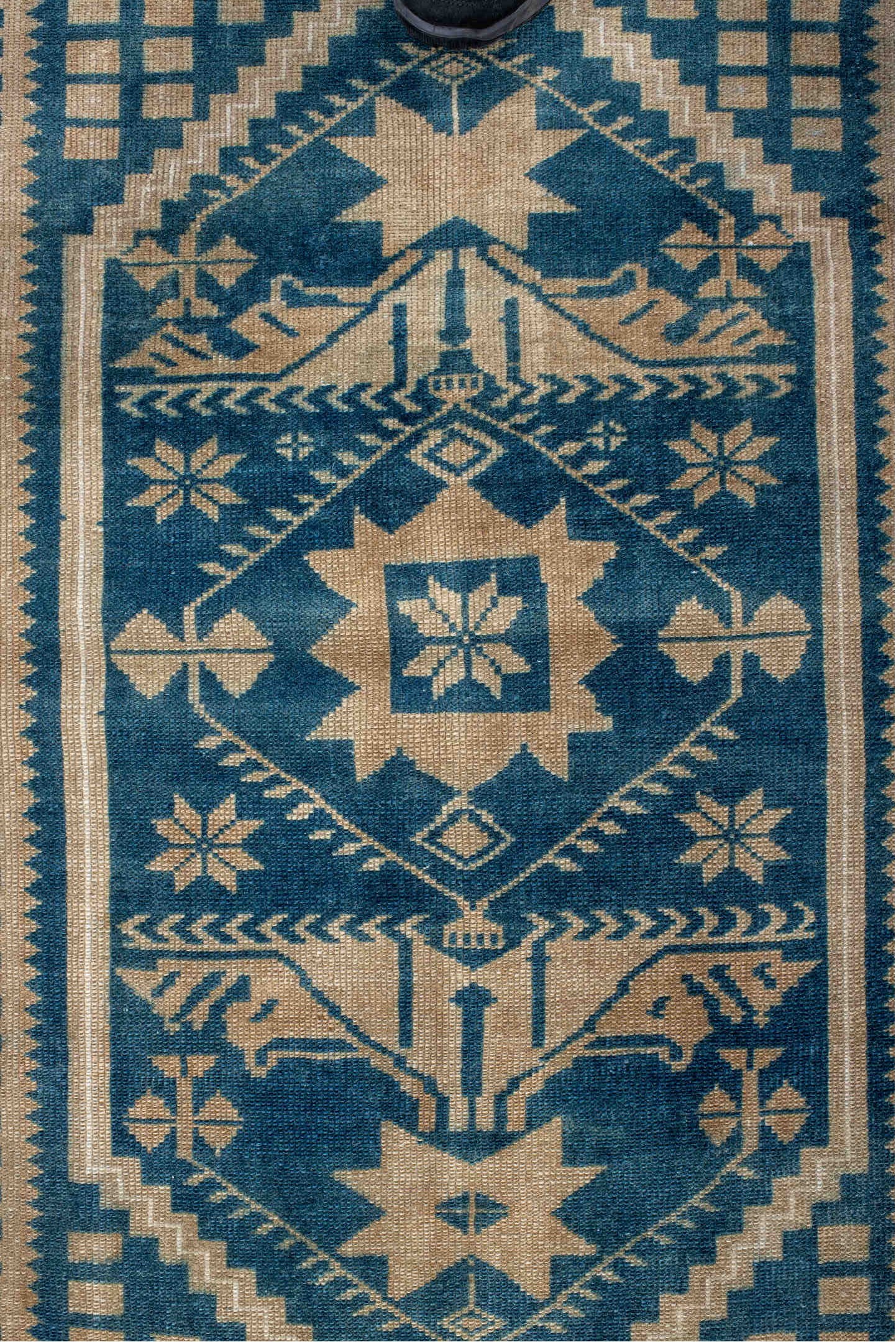 3' x 6' one-of-a-kind handmade vintage Anatolian small size rug. Color palette: arapawa, blue, brown, gray, light gray