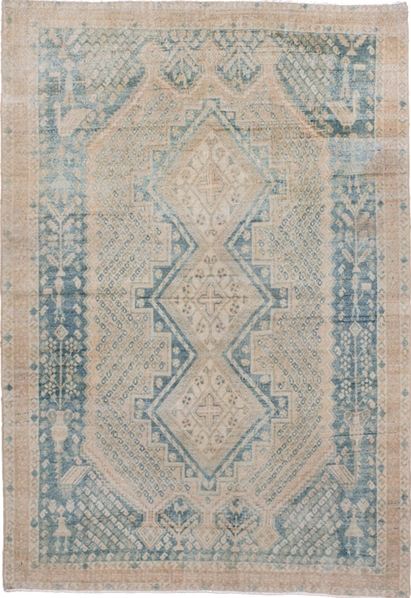 4' x 6' one-of-a-kind handmade vintage Afshar small size rug. Color palette: brown, dim gray, gray, light gray, off-white