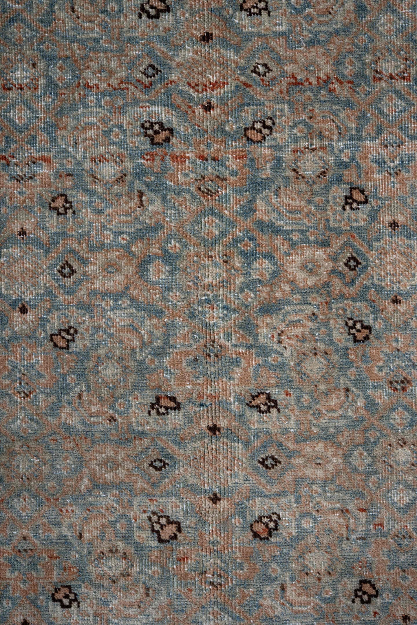6' x 9' one-of-a-kind handmade vintage Tabriz medium size rug. Color palette: pale blue, rust, ivory, taupe, slate, charcoal